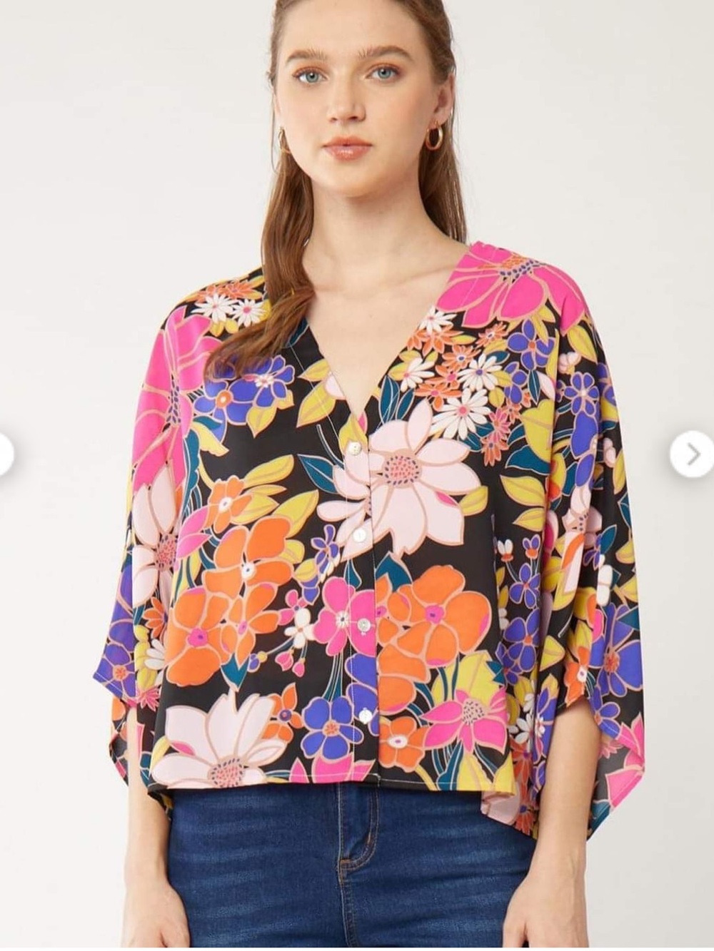 Entro Floral Oversized Cropped Blouse Size Small